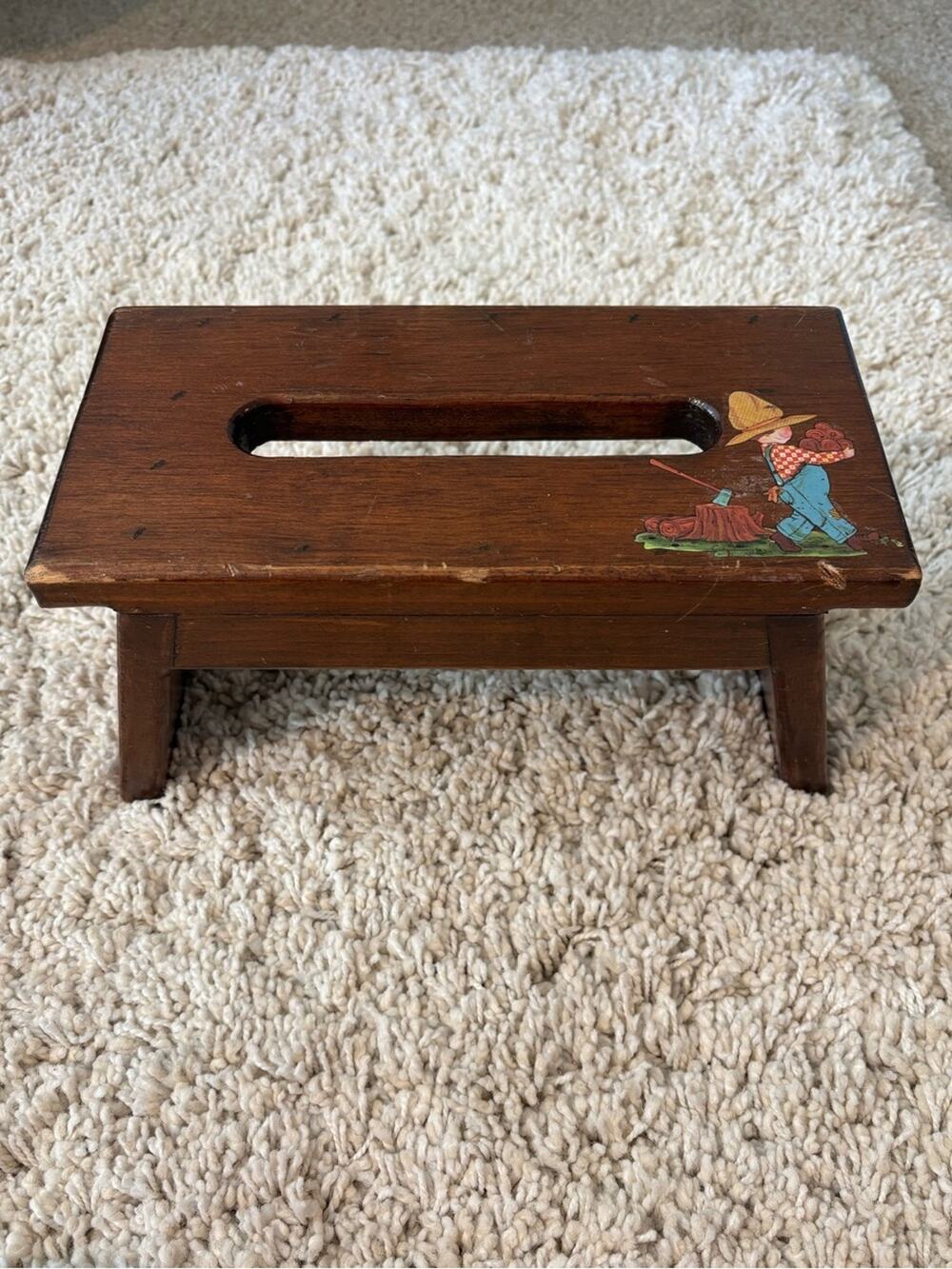 Vintage Wooden Small Woodcutter Image Stool
